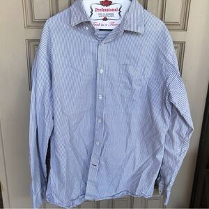 Mens Dress Shirt Pinstripe Blue SzXL Collar/Cuffs
